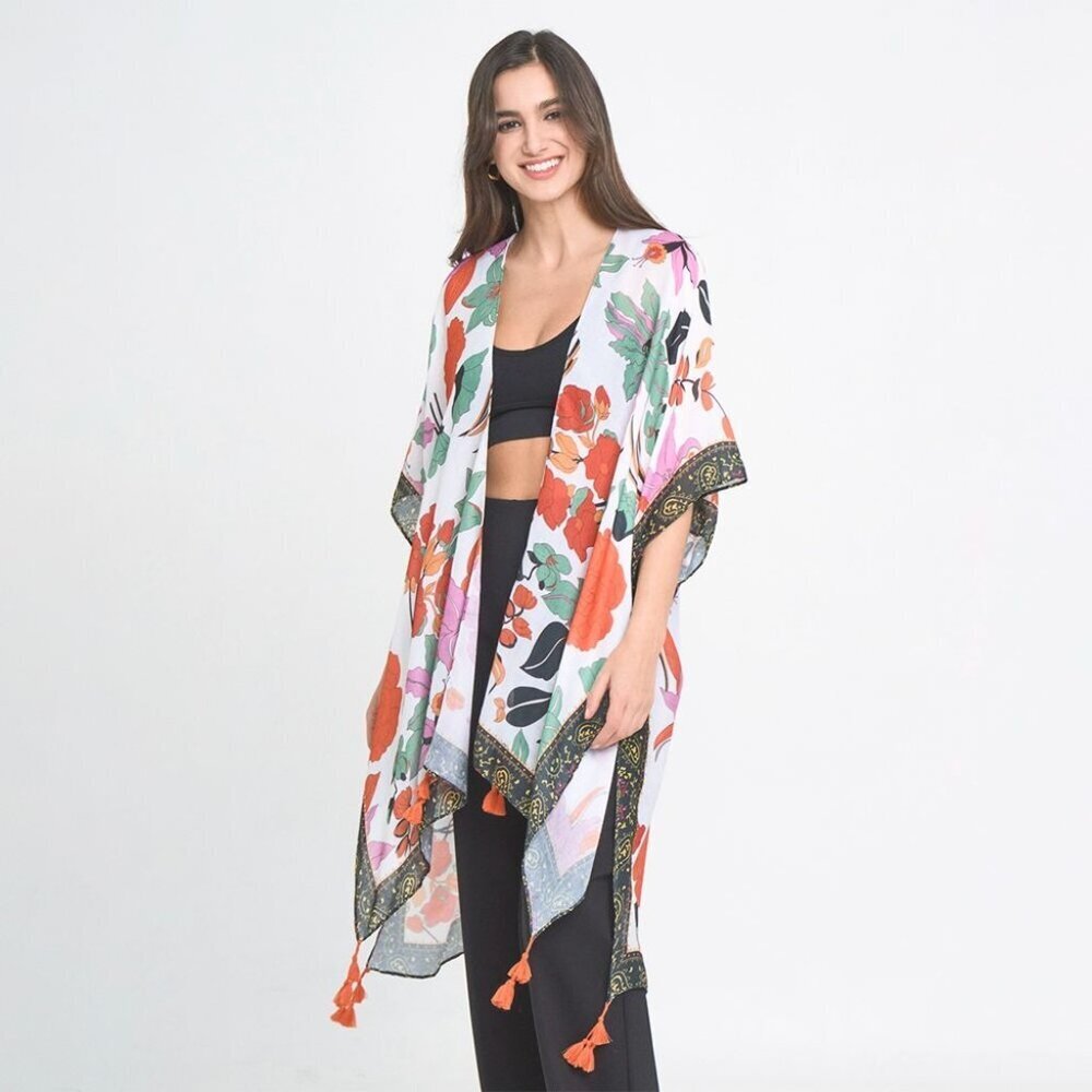 DIONA j FLORAL PRINT KIMONO ONE SIZE COLOR BLACK